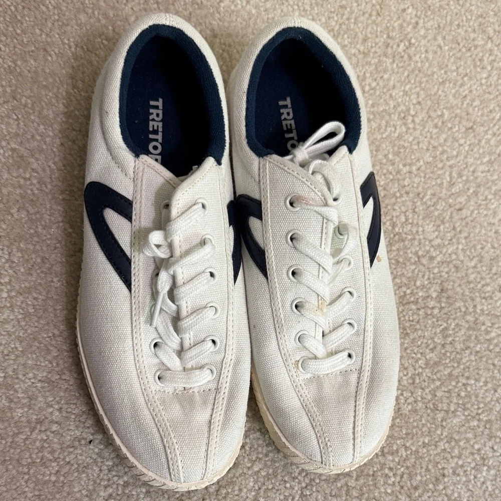Tretorn White Canvas Sneakers with Black Accents - Picture 1 of 4